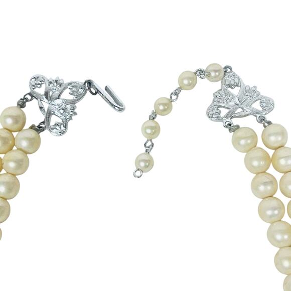 Vintage Faux Pearl Double Strand Necklace 7" White Layered Beaded - Picture 5 of 8